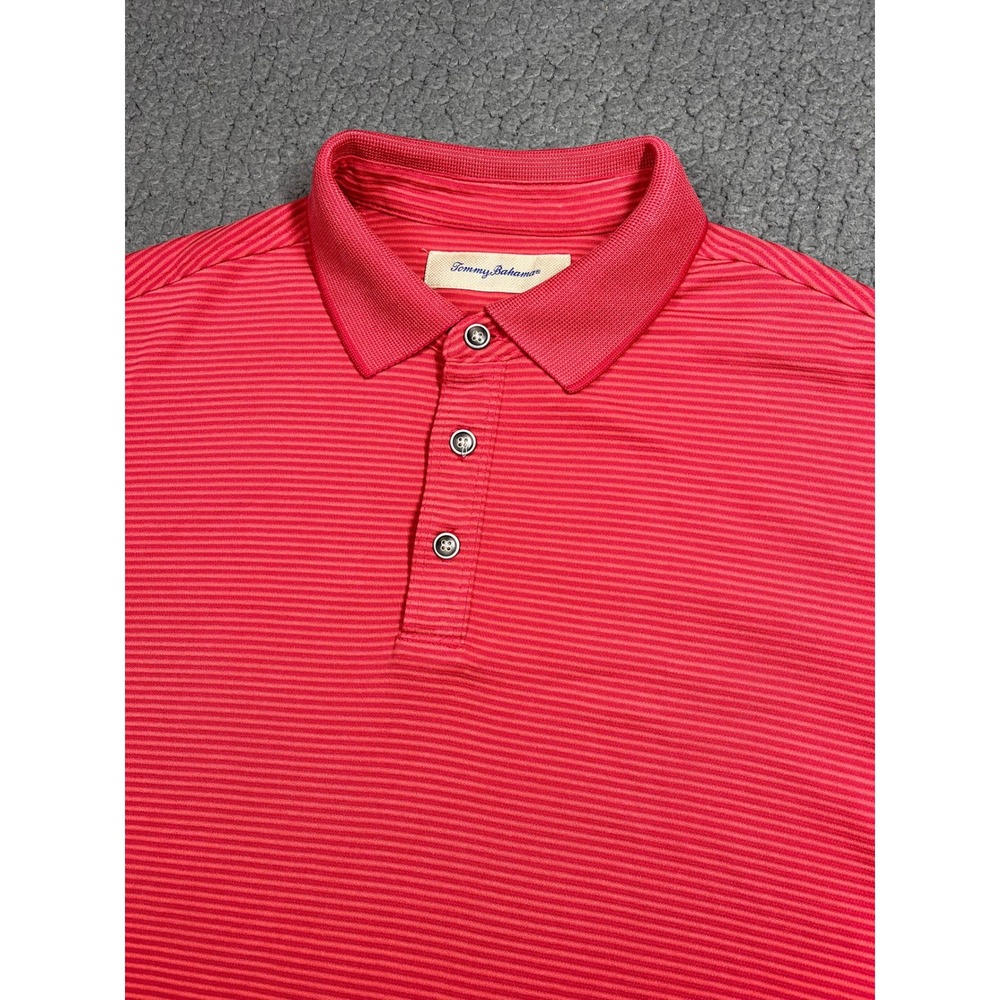 Tommy Bahama Mens Medium Red‎ Striped Modal Blend Short Sleeve Polo Shirt 4532